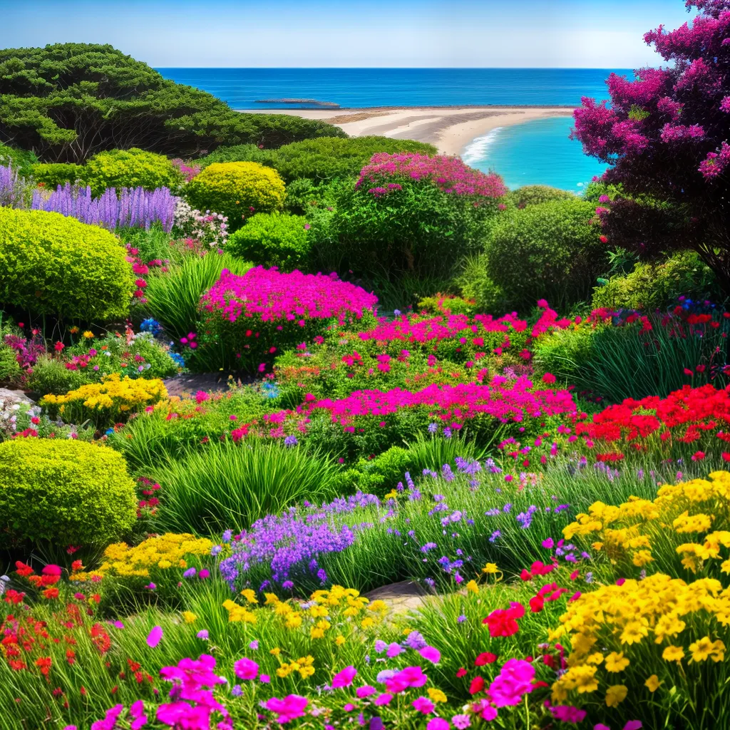 jardim colorido flores praia oceano