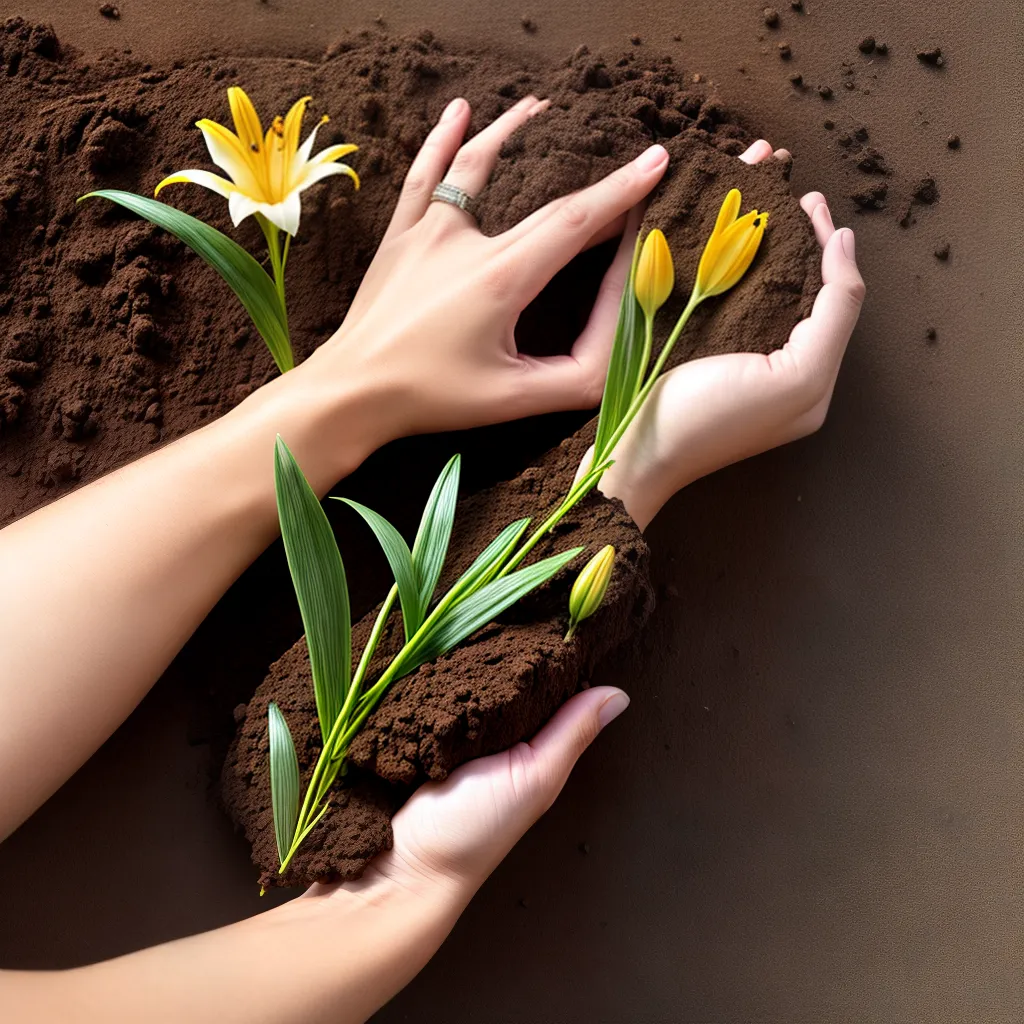 maos plantando lirio jardim