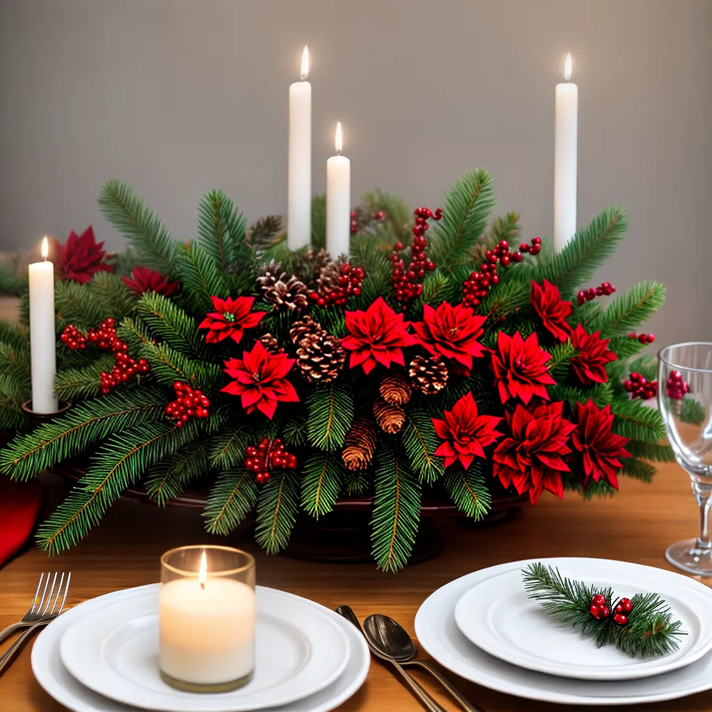 mesa natalina poinsettias pinhas velas mesa natalina poinsettias pinhas velas