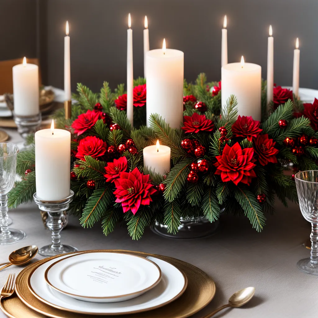 mesa natalina poinsettias holly velas mesa natalina poinsettias holly velas