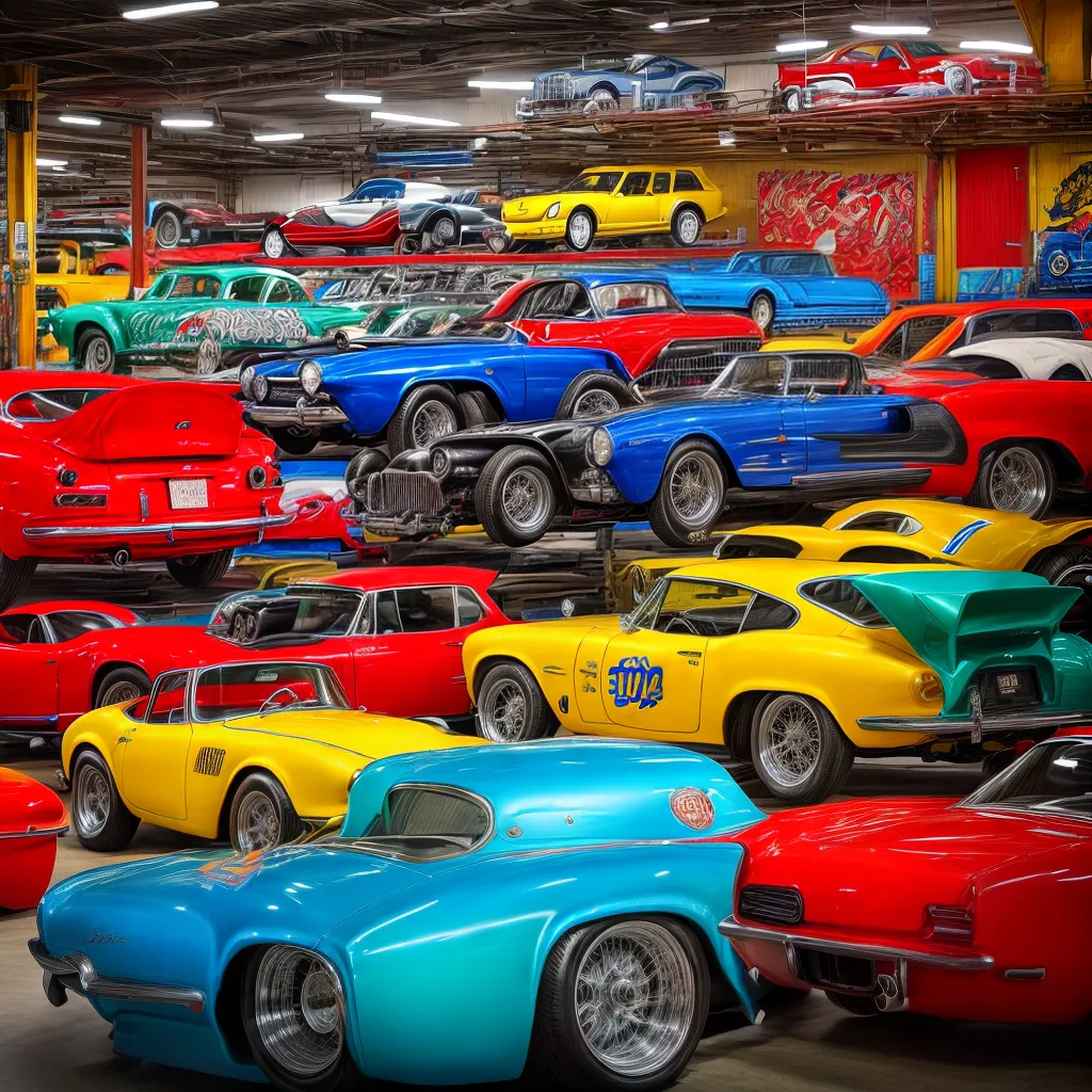 mural automotivo colorido garagem