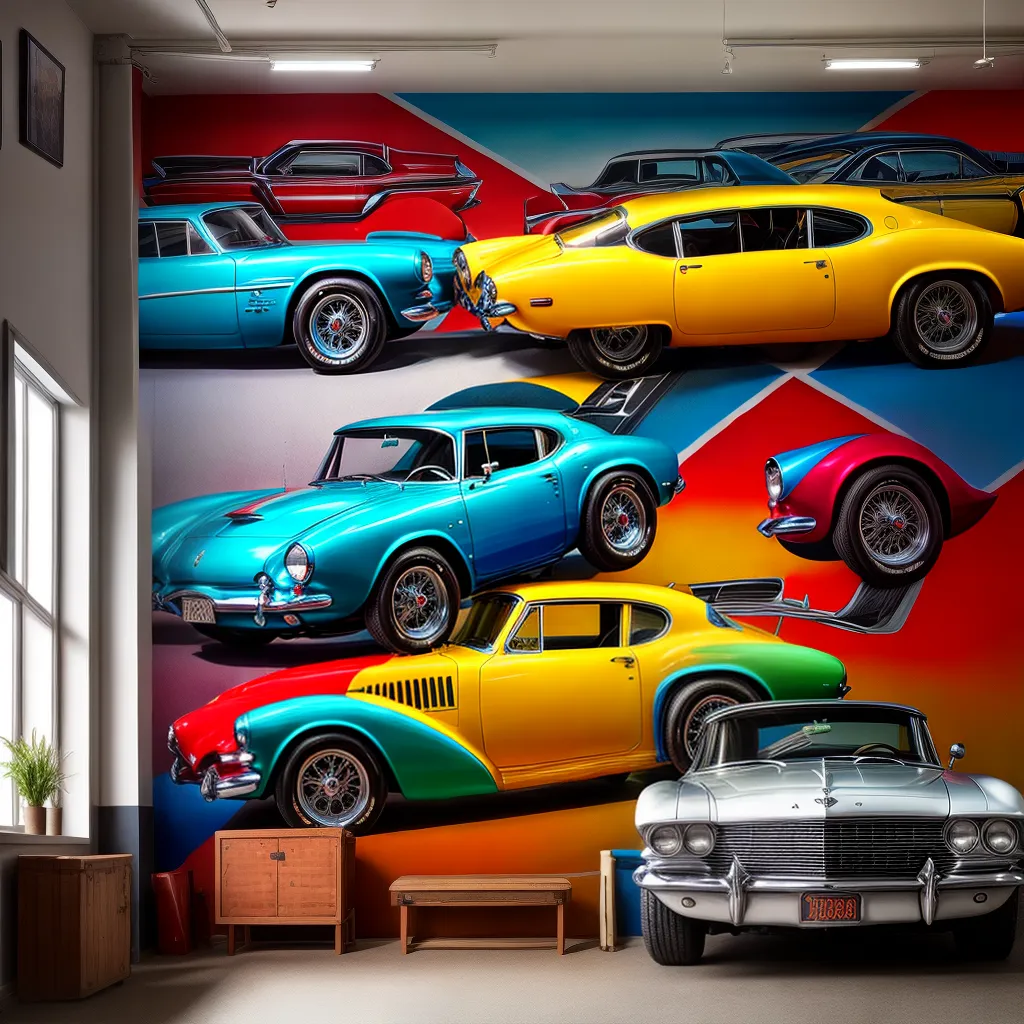 mural carros ferramentas garagem
