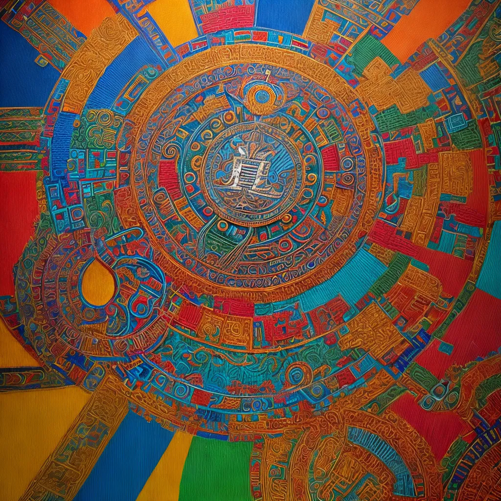 mural maya aztec simbolos cores