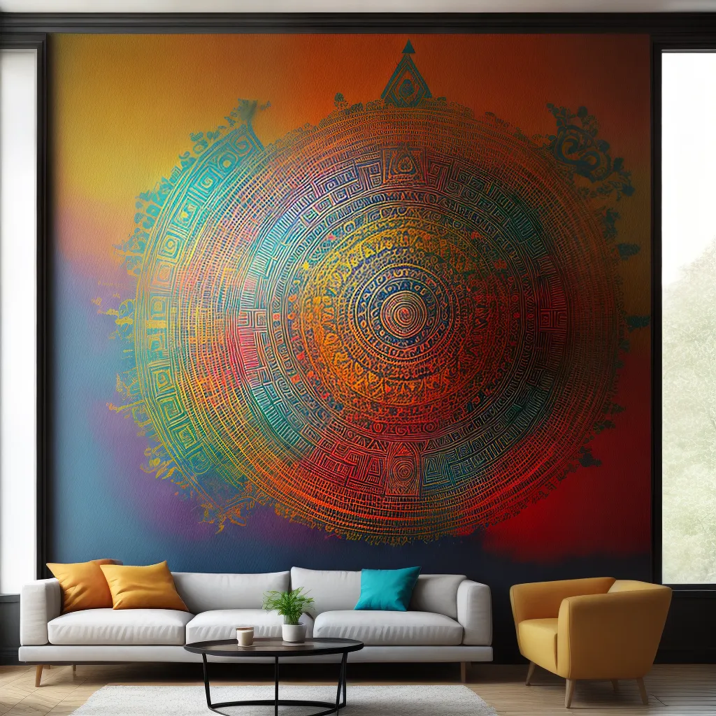pintura maya azteca mural sala moderna