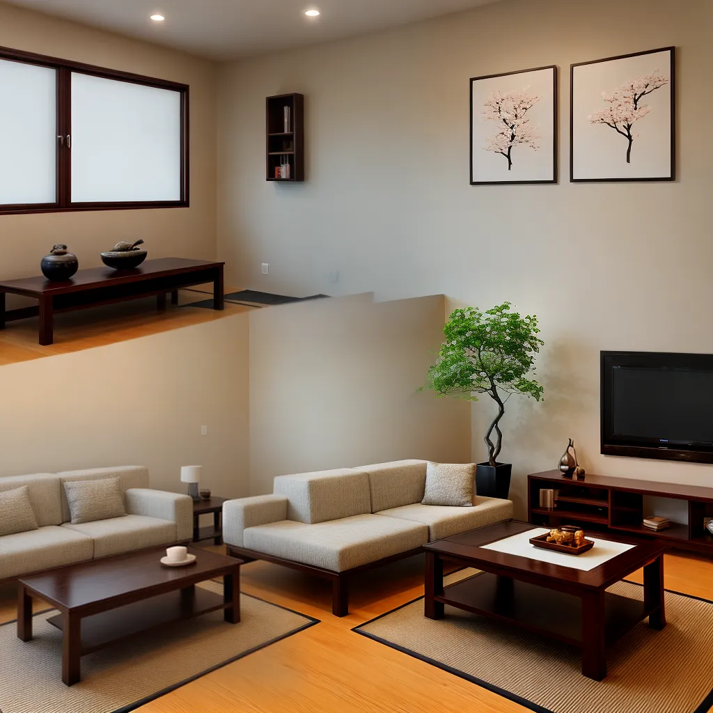sala minimalista mesa cafe bonsai 1