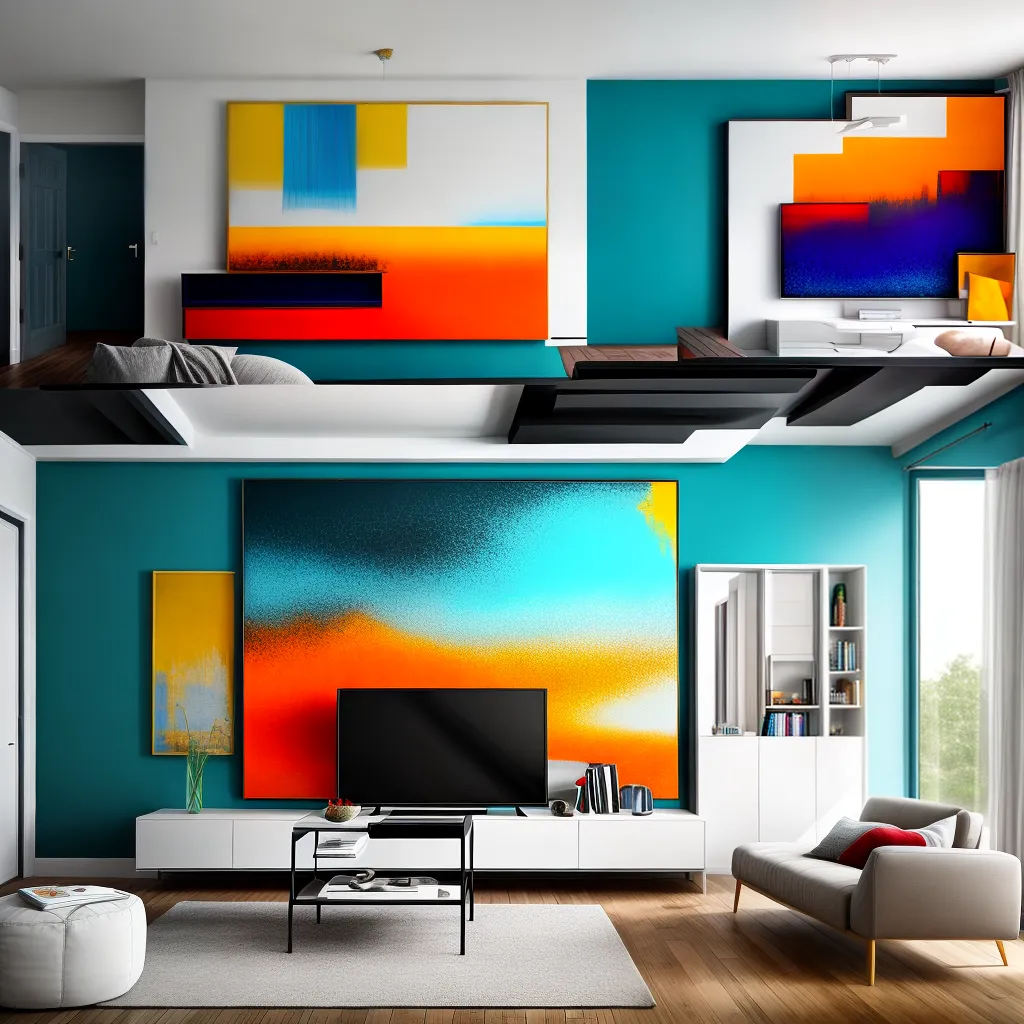 sala vibrante pintura abstrata tv arte