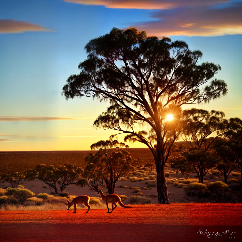 pintura canguru outback por do sol
