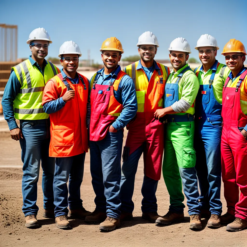 trabalhadores construcao equipe sorrisos