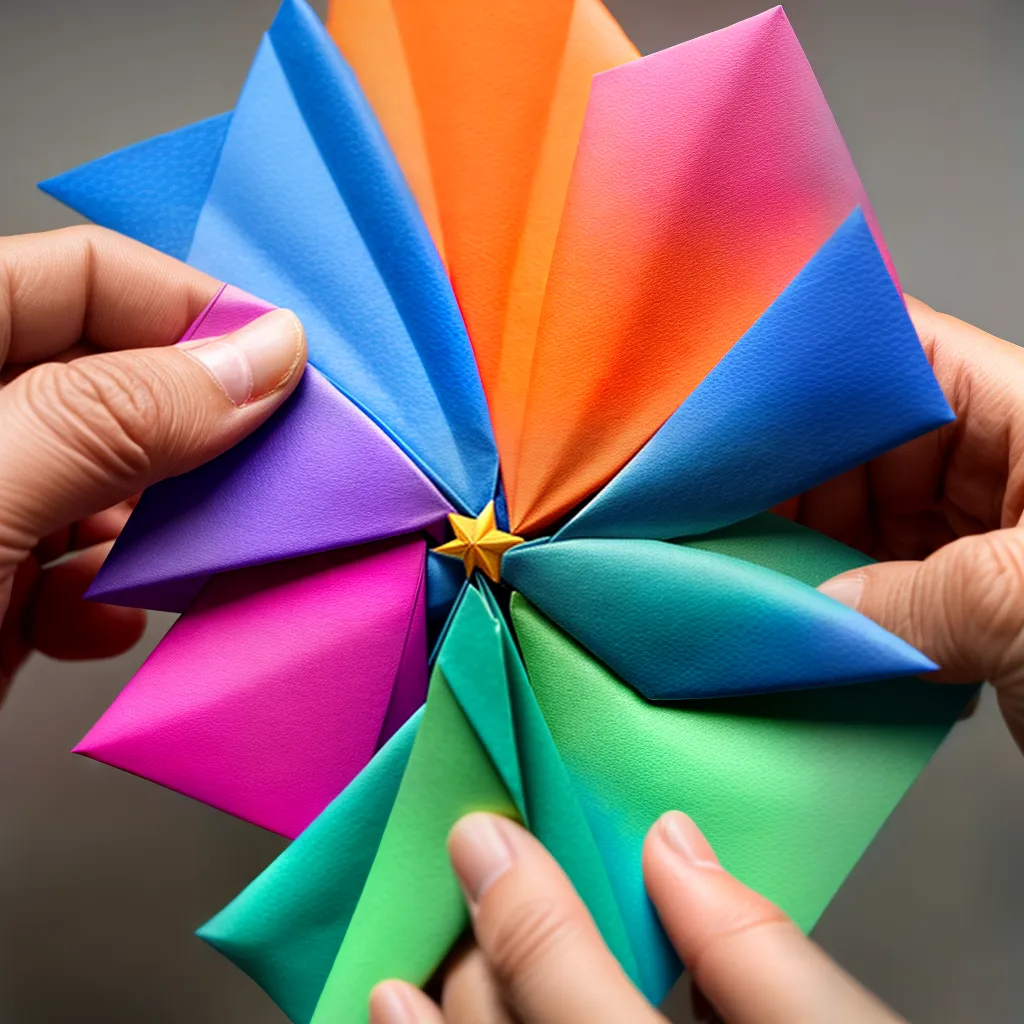 dobradura origami estrela maos