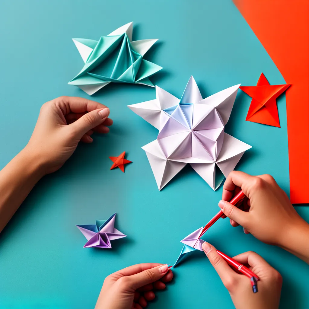 dobradura origami maos estrela colorida