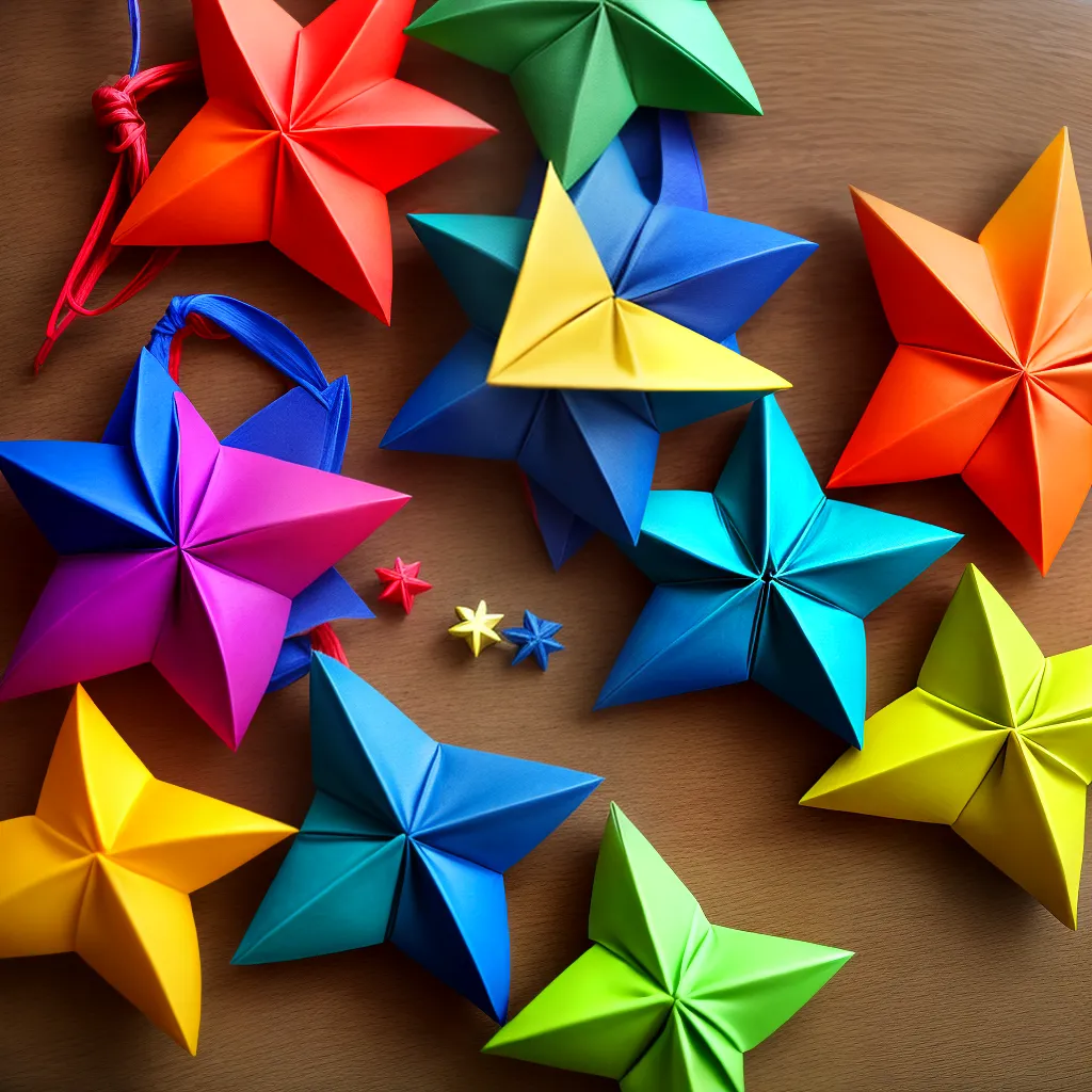 origami shurikens coloridos madeira