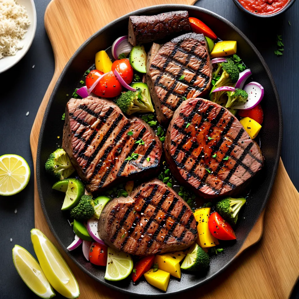 churrasco suculento carne grelhada legumes 9