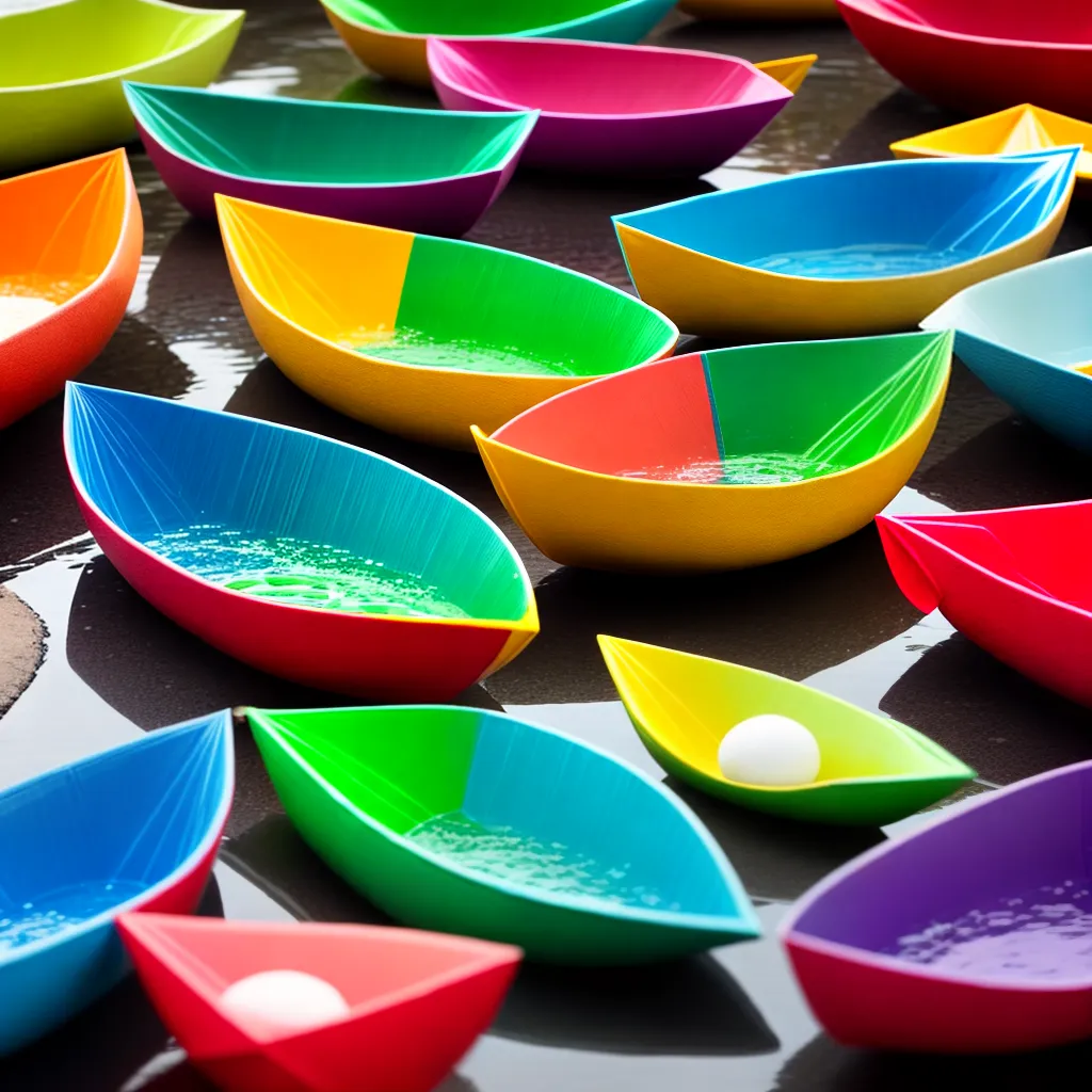 barquinhos papel coloridos bacia agua