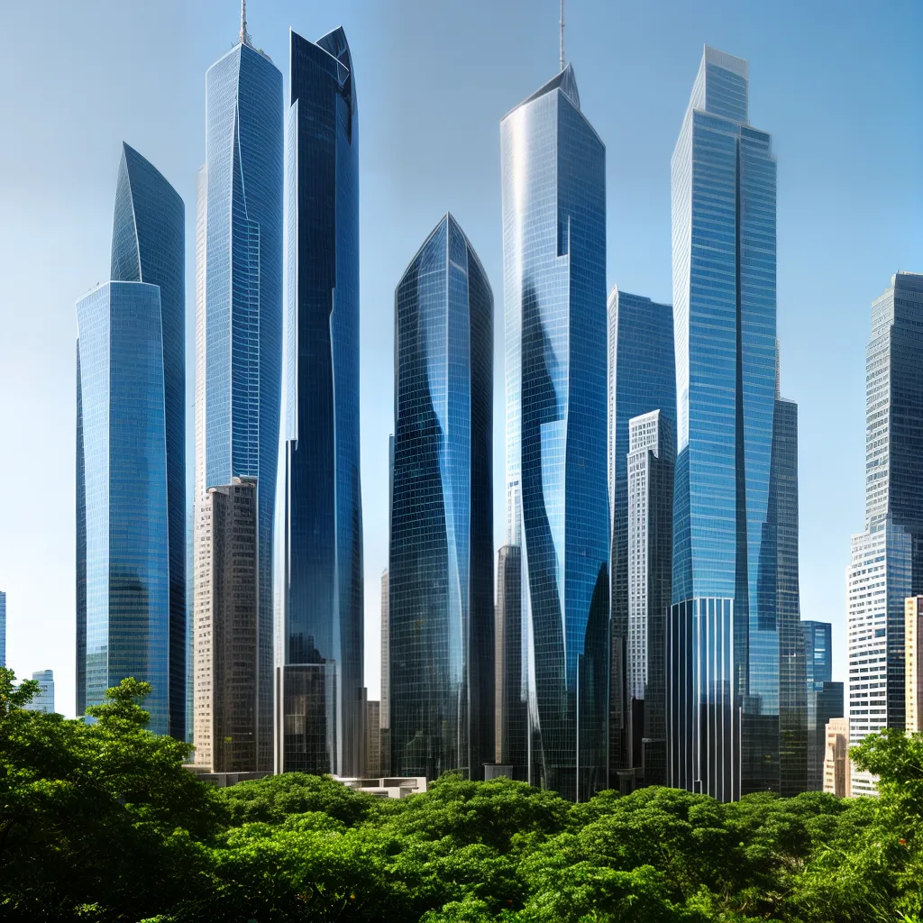 predio futurista cidade reflexo verde