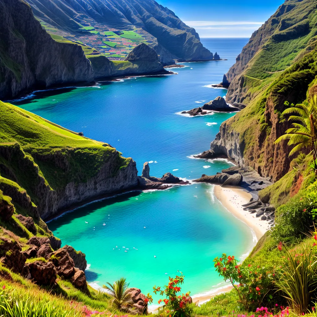 praia madeira aguas turquesa montanhas praia madeira aguas turquesa montanhas