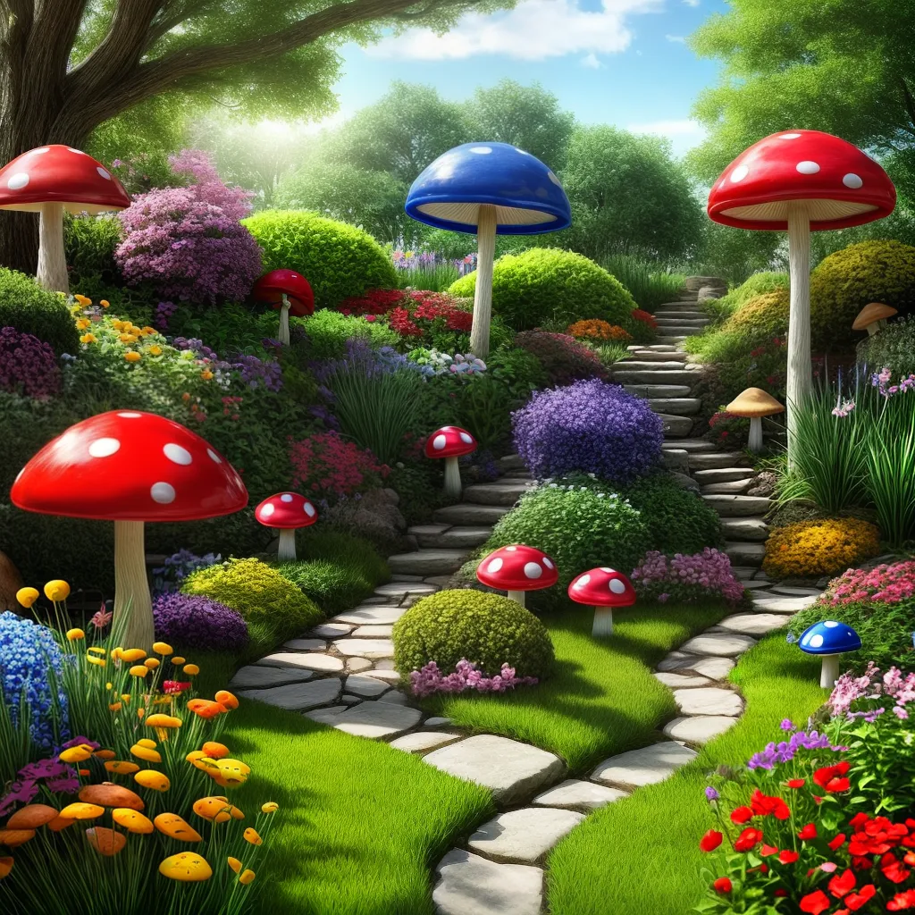 jardim fadas cogumelos coloridos