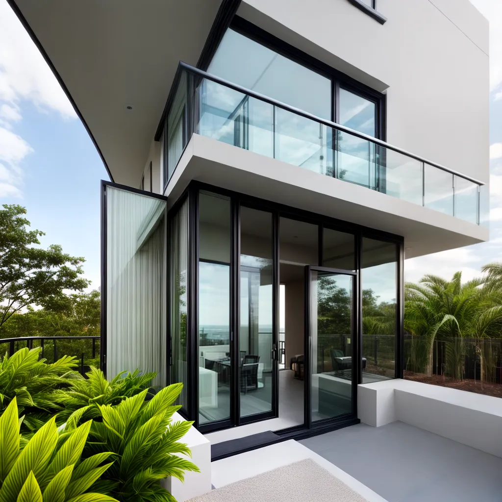 varanda moderna vidro cidade plantas