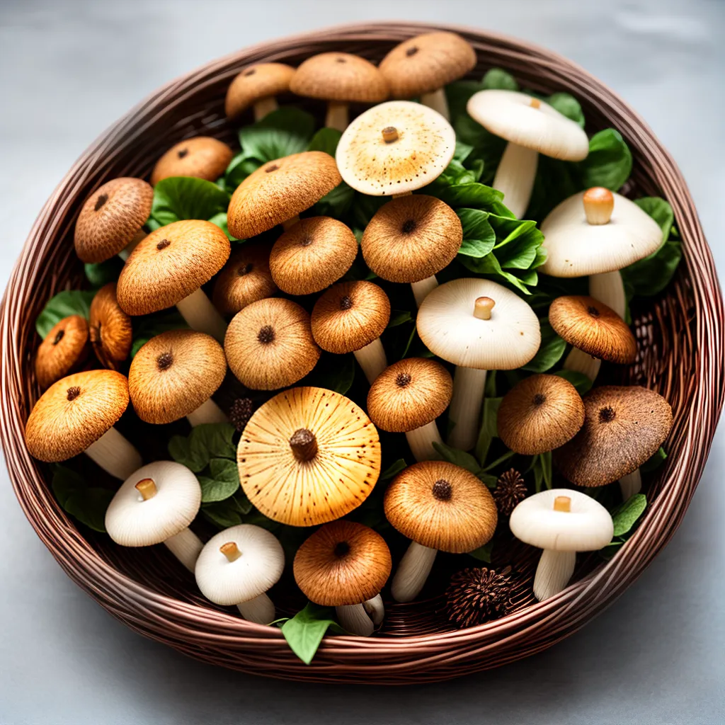 cogumelos diversidade cesta madeira