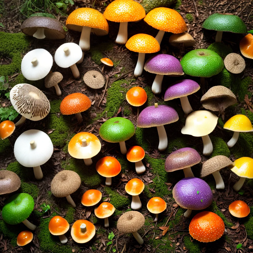 floresta exotica chao cogumelos coloridos