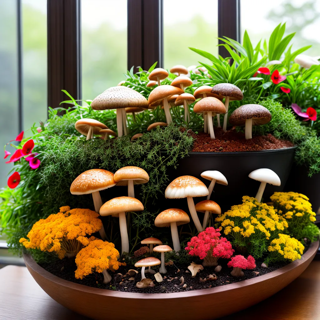 cogumelos coloridos jardim interno