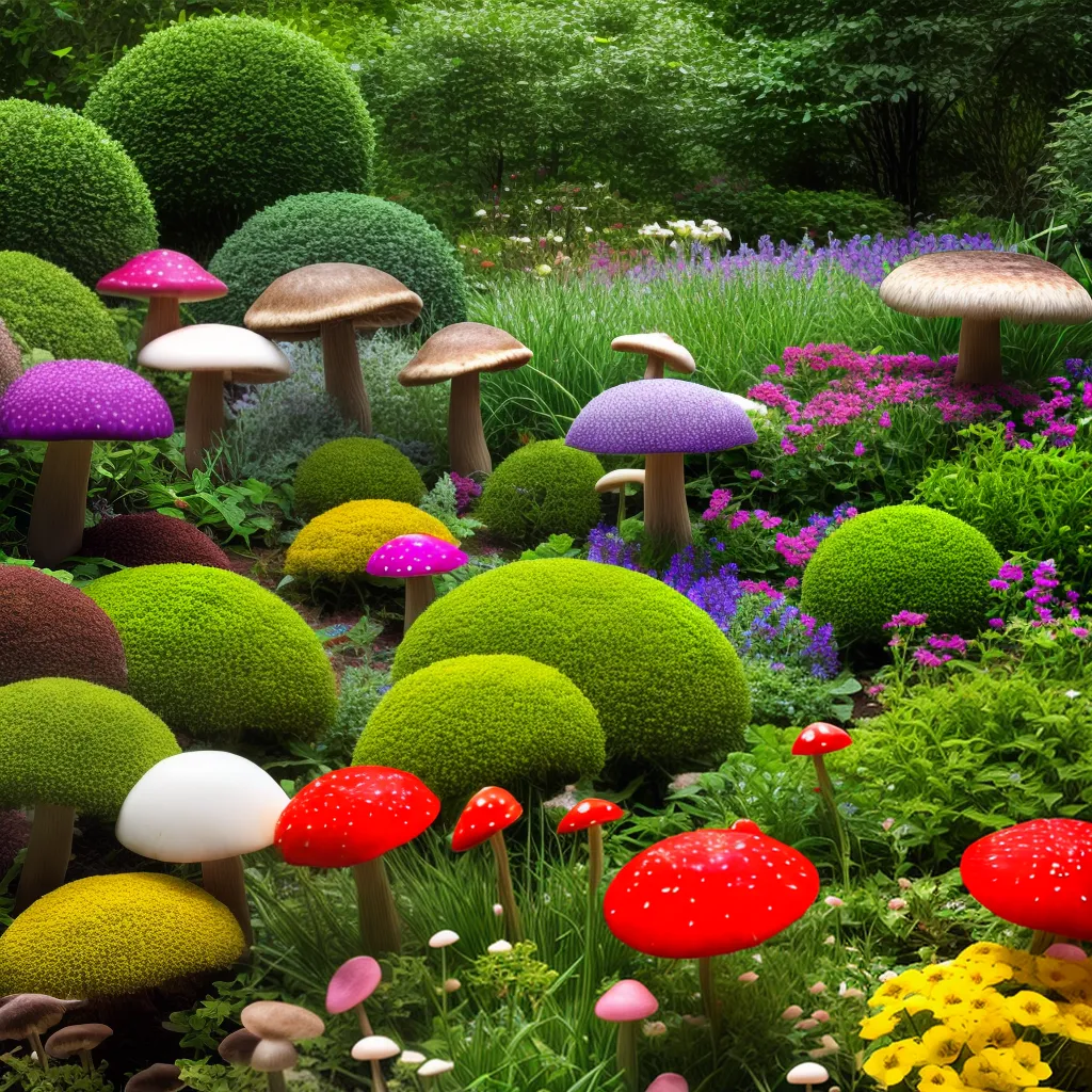 jardim cogumelos vibrantes folhagem