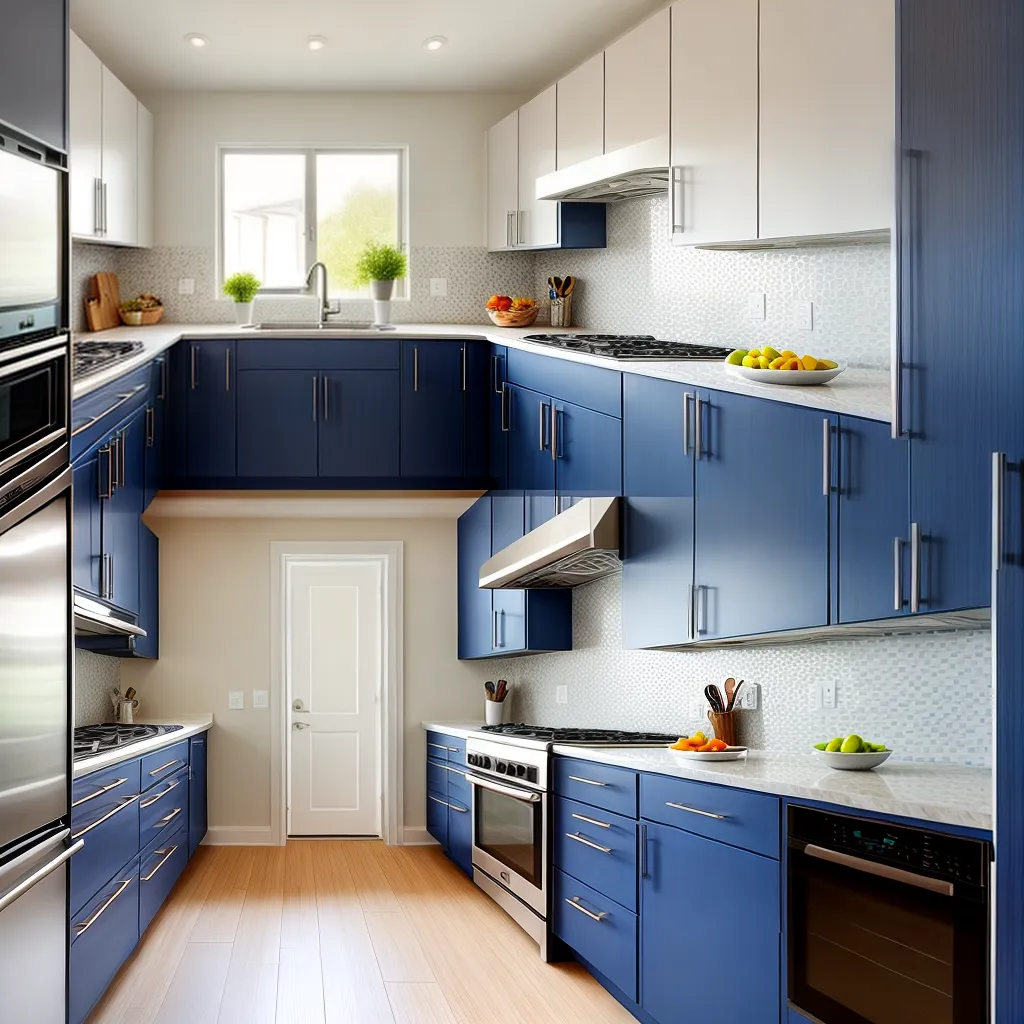 cozinha moderna azul branco mosaico