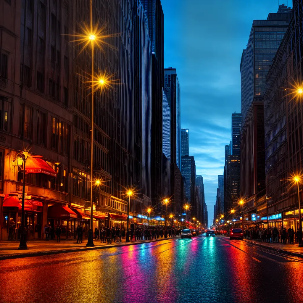 pintura noturna cidade luzes