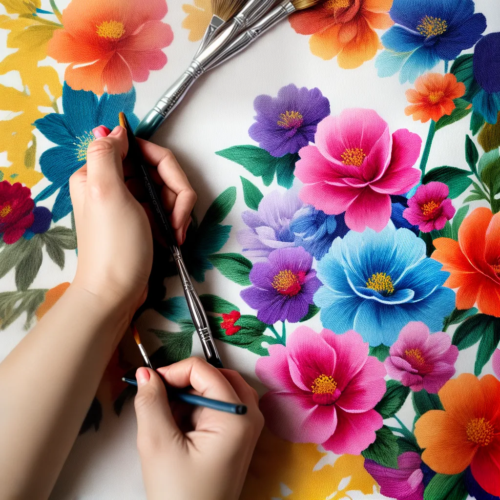 pintura tecido floral artista