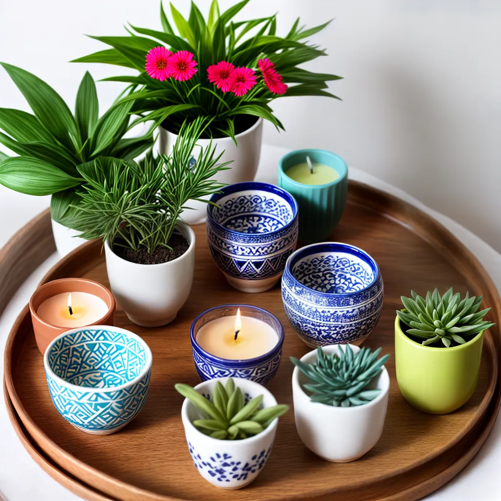 bandeja decorada plantas velas flores 1 bandeja decorada plantas velas flores 1