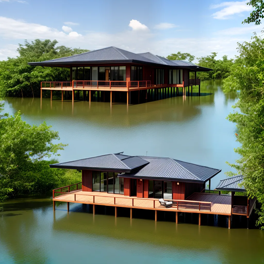 casa moderna sobre estacas agua