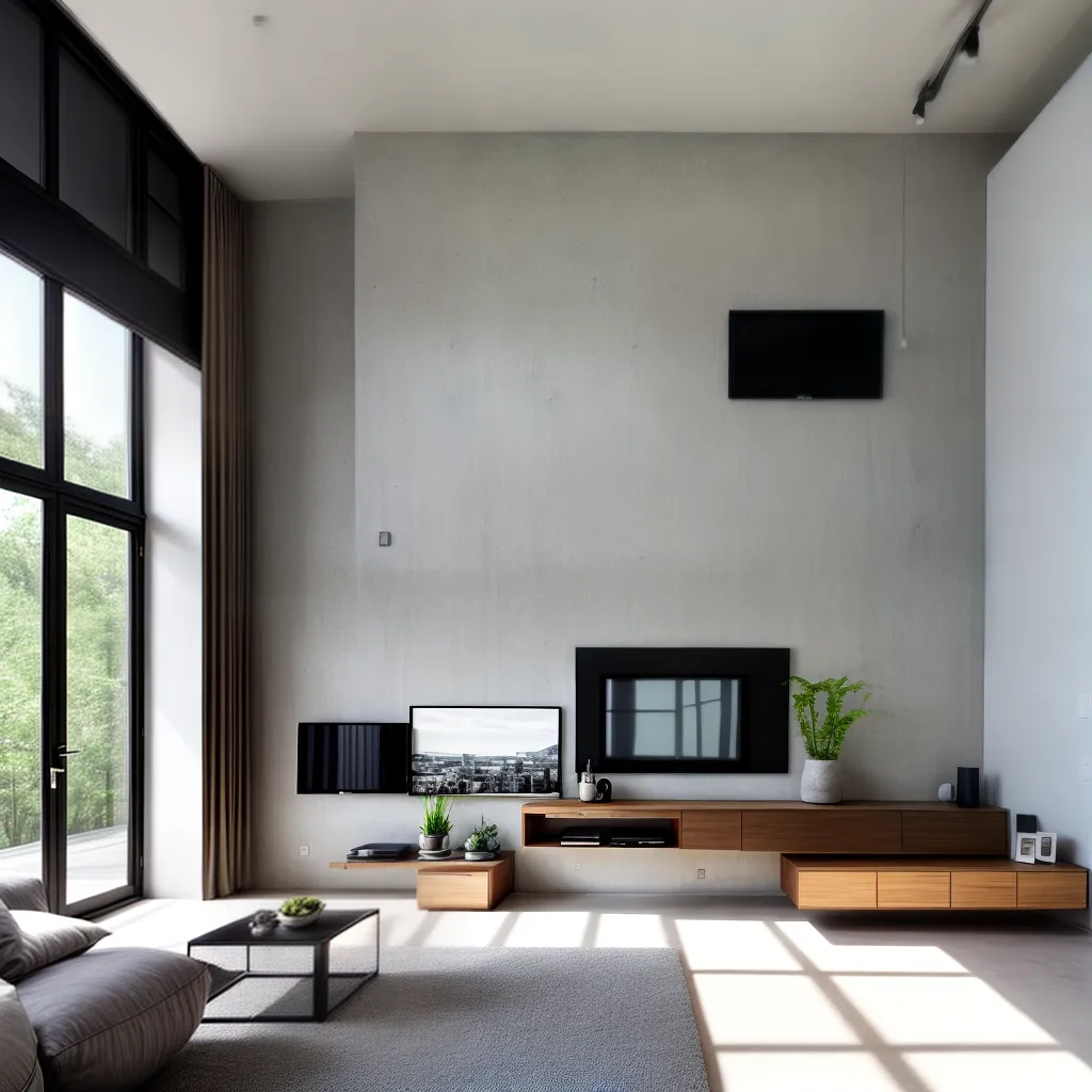 sala minimalista concreto moveis arte