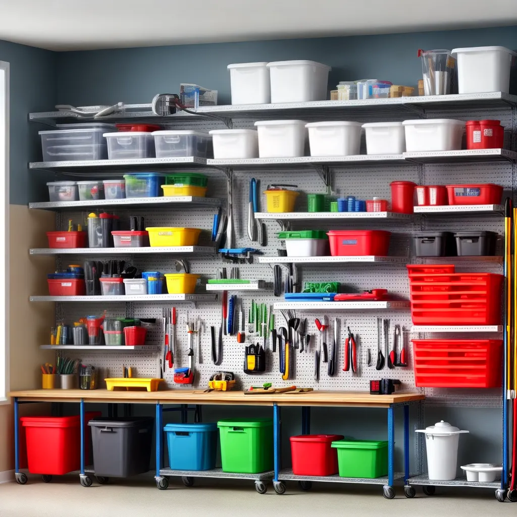 garagem organizada prateleiras etiquetadas