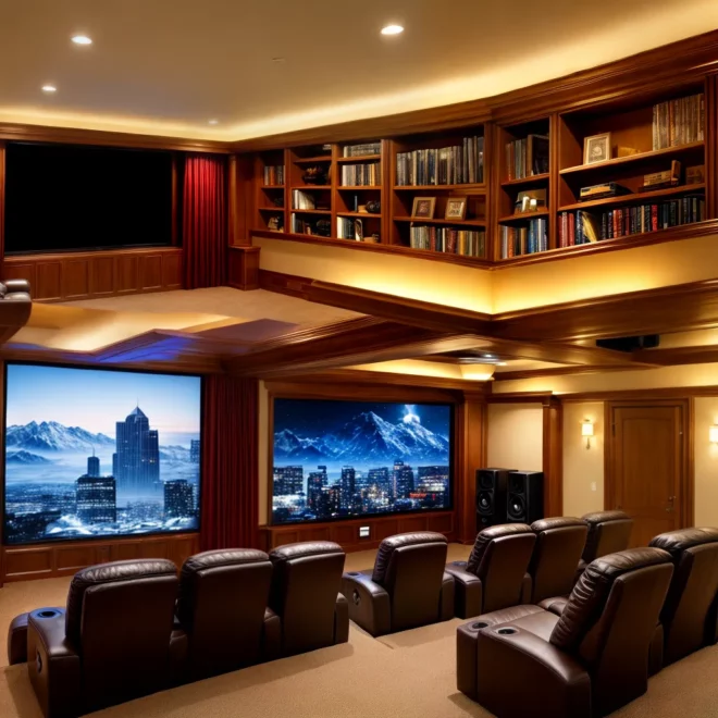 sala cinema caseira poltronas tela pipoca