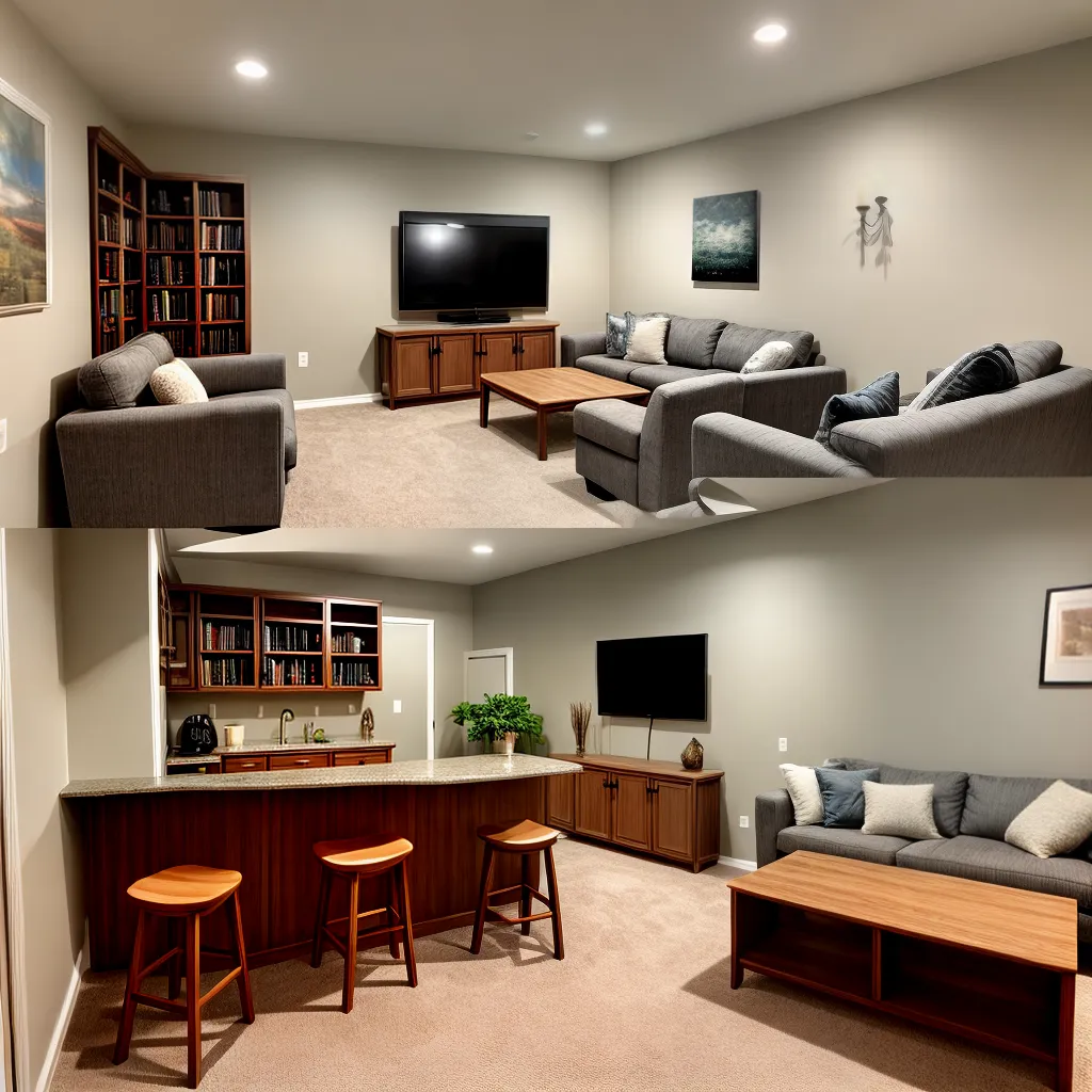 porao acolhedor iluminado bar sofa