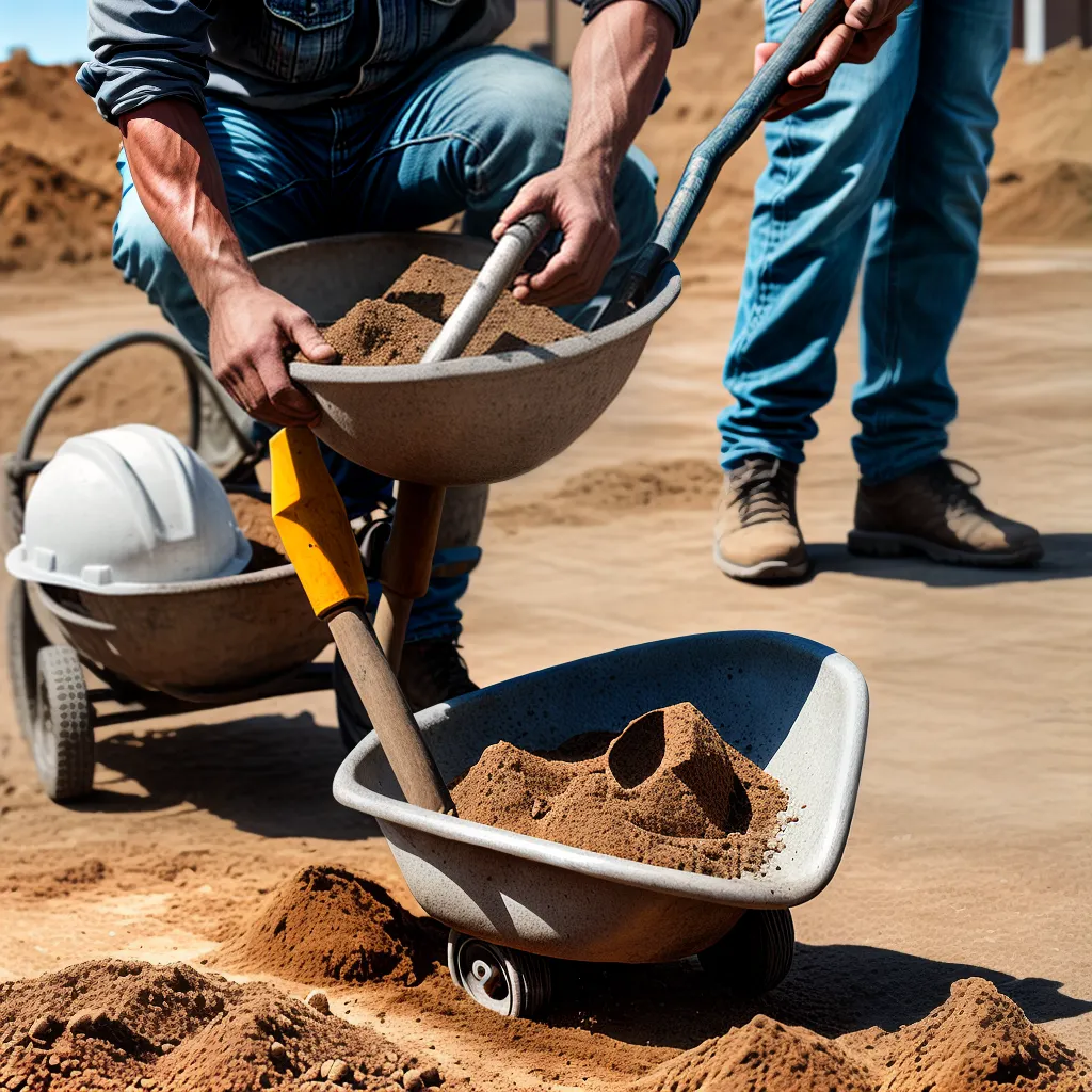 trabalhador construcao mistura cimento terra trabalhador construcao mistura cimento terra