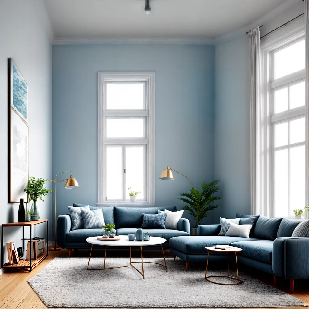sala azul sofa cinza luz natural