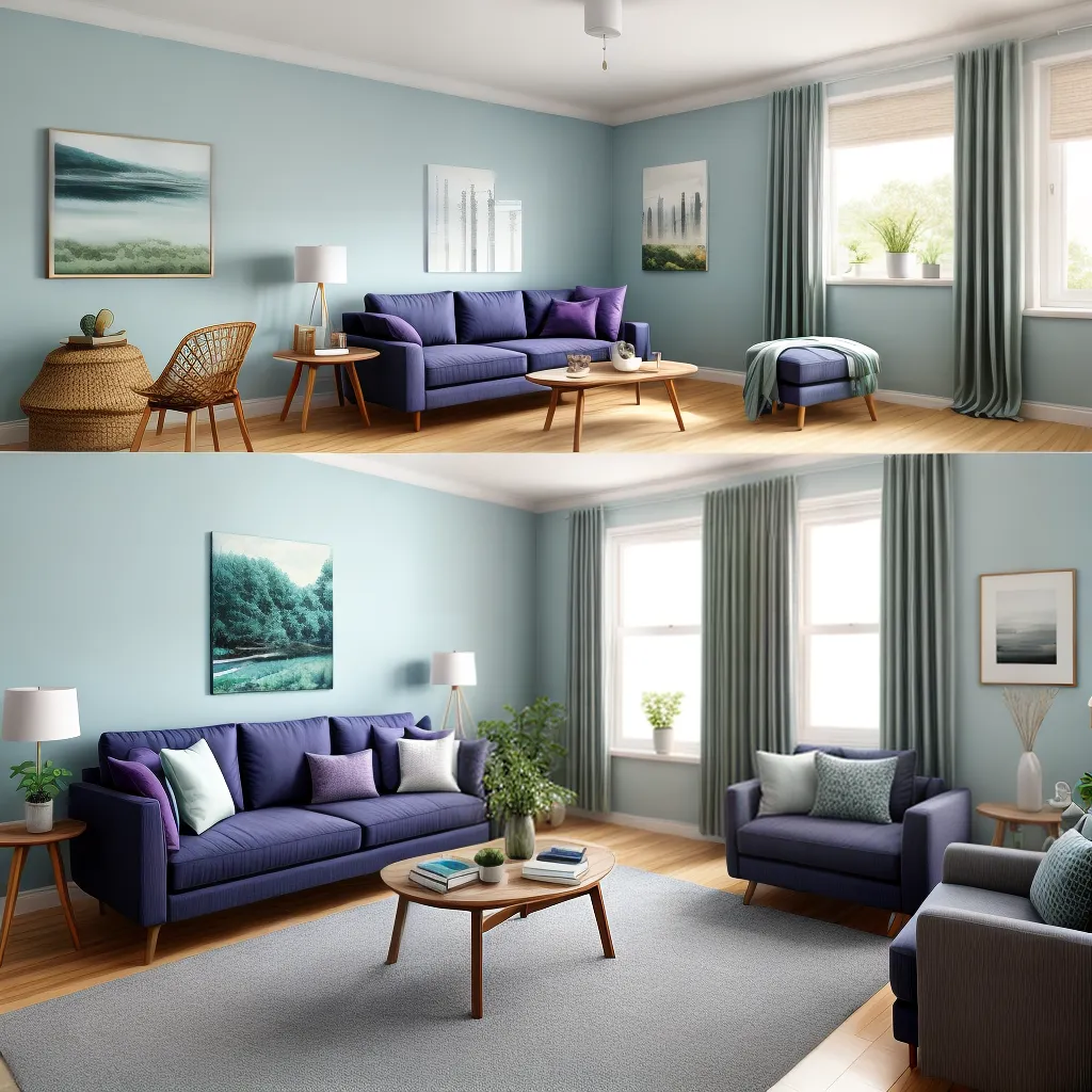 sala estar azul sofa cinza