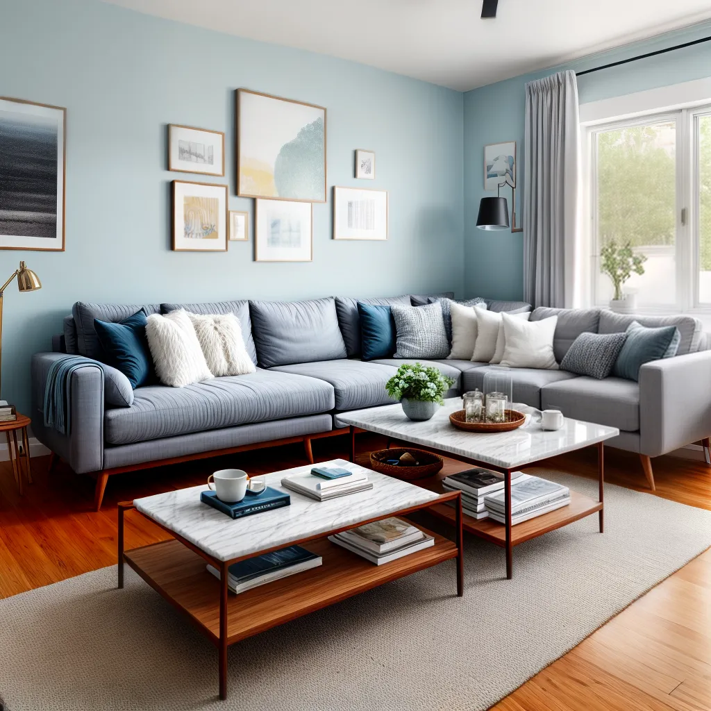 sala azul sofa cinza janela