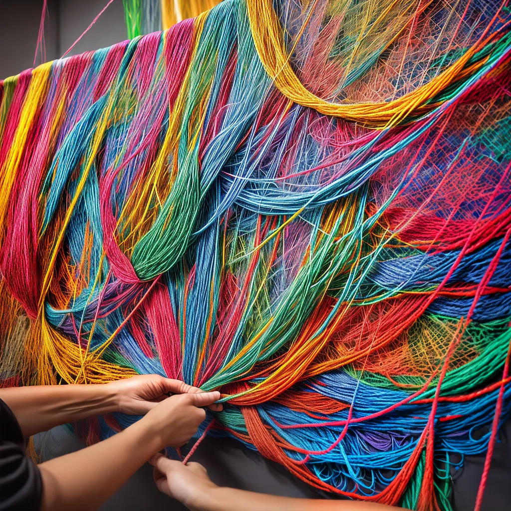 macrame tecido colorido tecendo maos