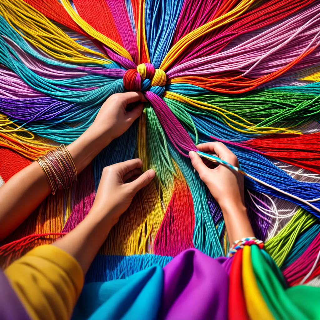 macrame artesanal maos fios coloridos