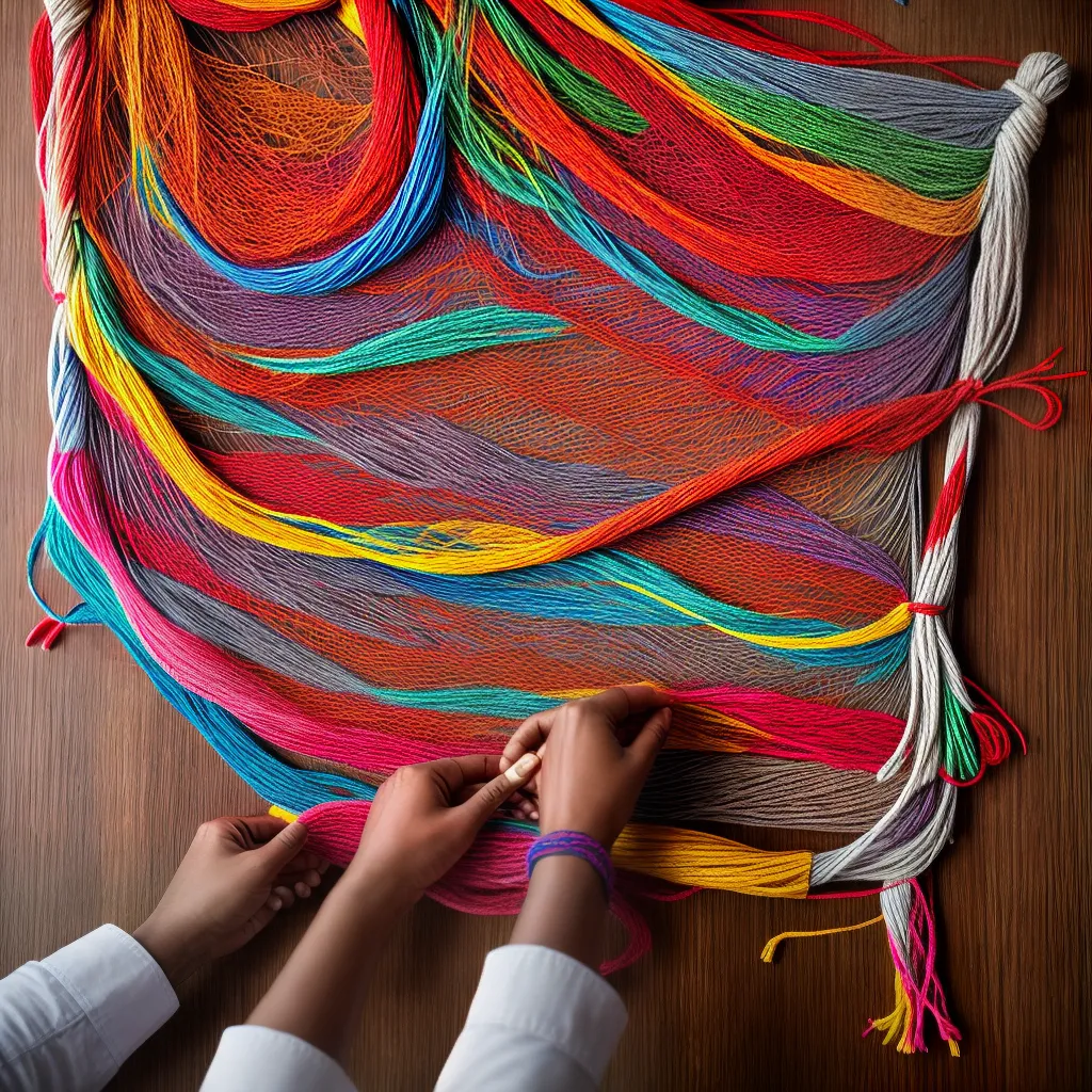 macrame tecido colorido tecendo maos 2