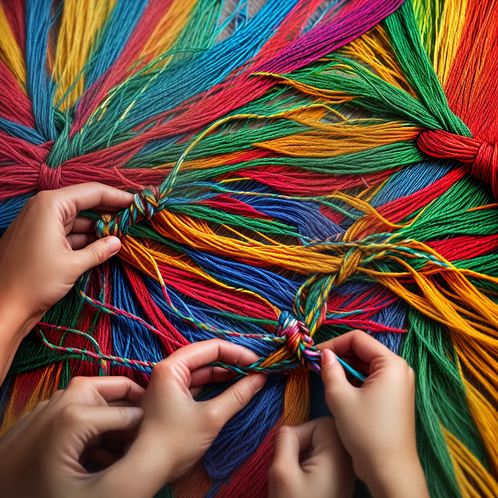 macrame tecido colorido tecendo maos 4