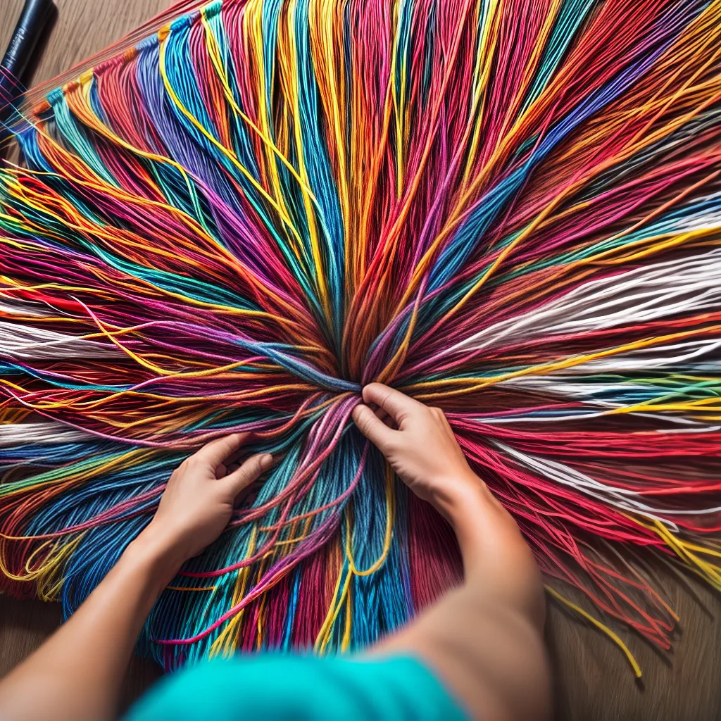 macrame tecido colorido tecido maos