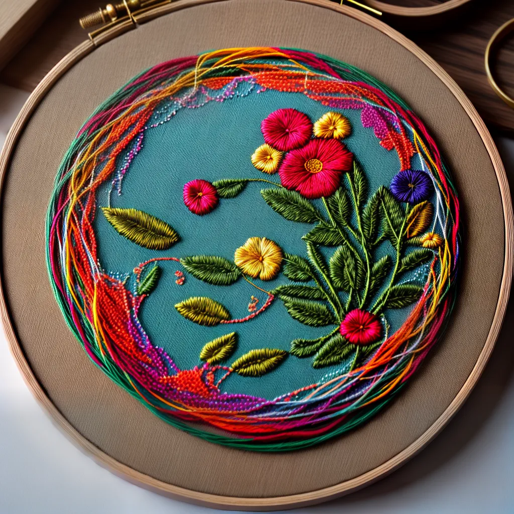 bordado floral arte fios coloridos