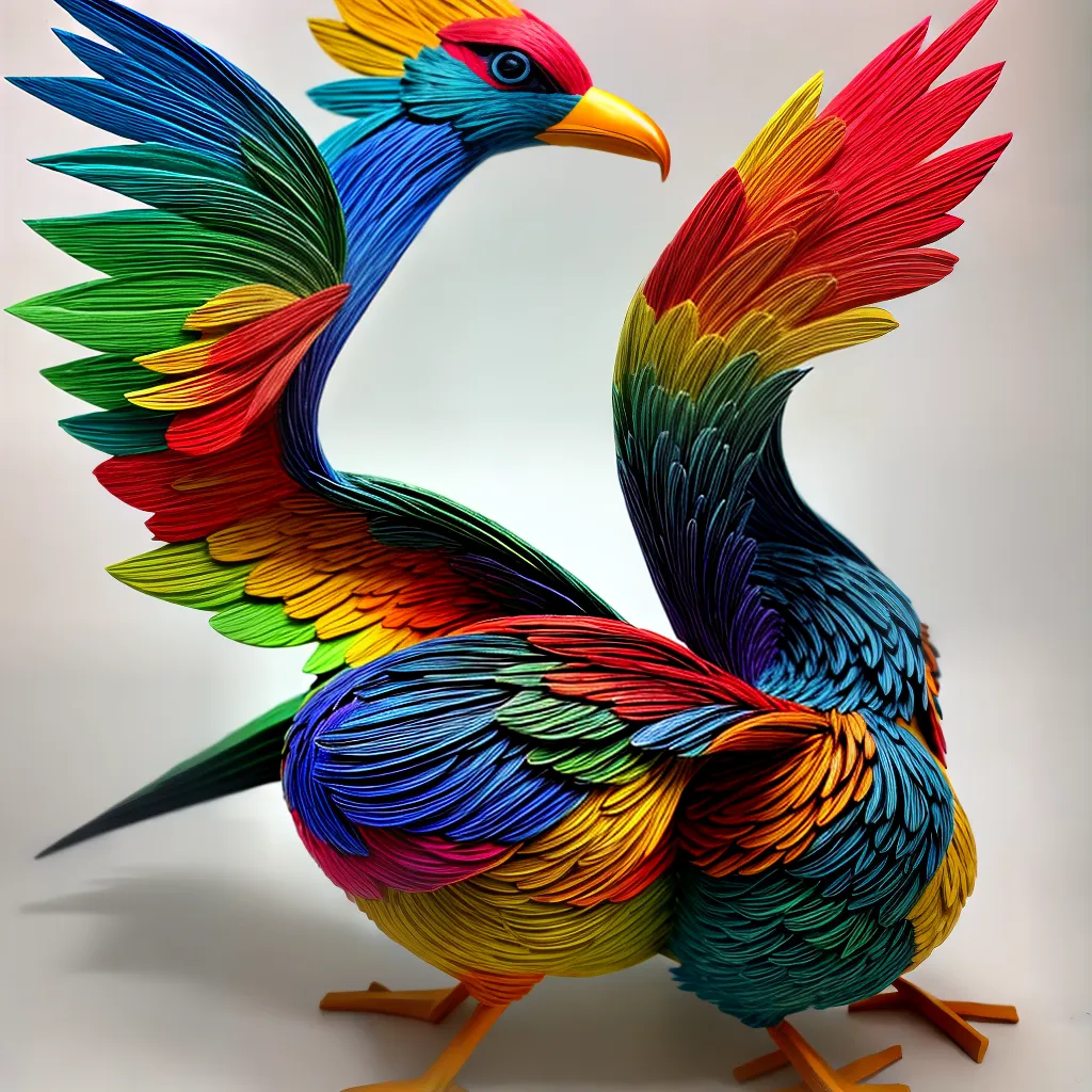 escultura papel mache passaro cores