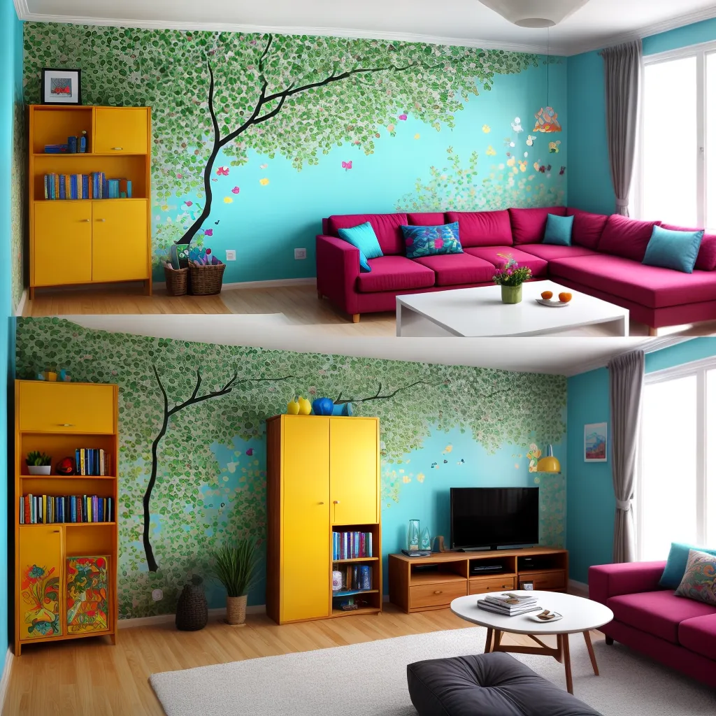 sala tv decorada adesivos arte