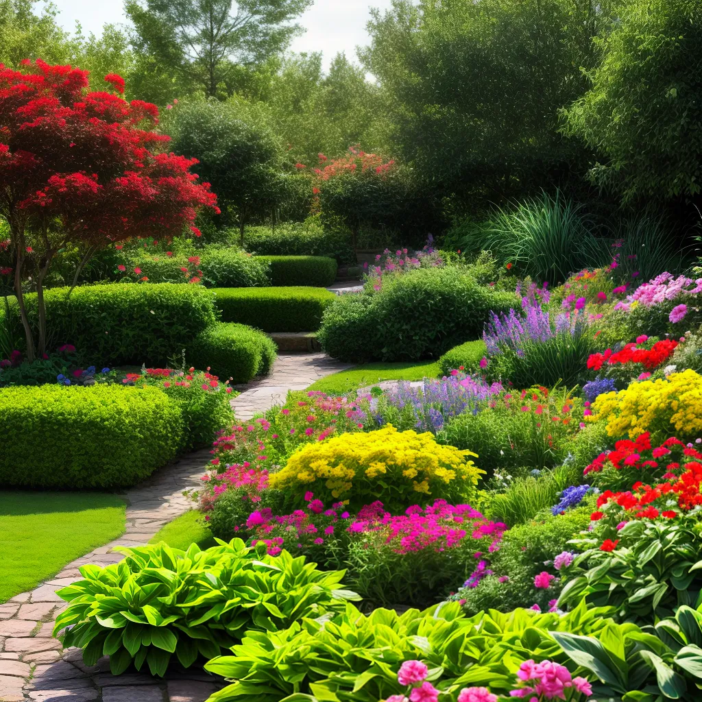 jardim colorido sol brilhante plantas saudaveis