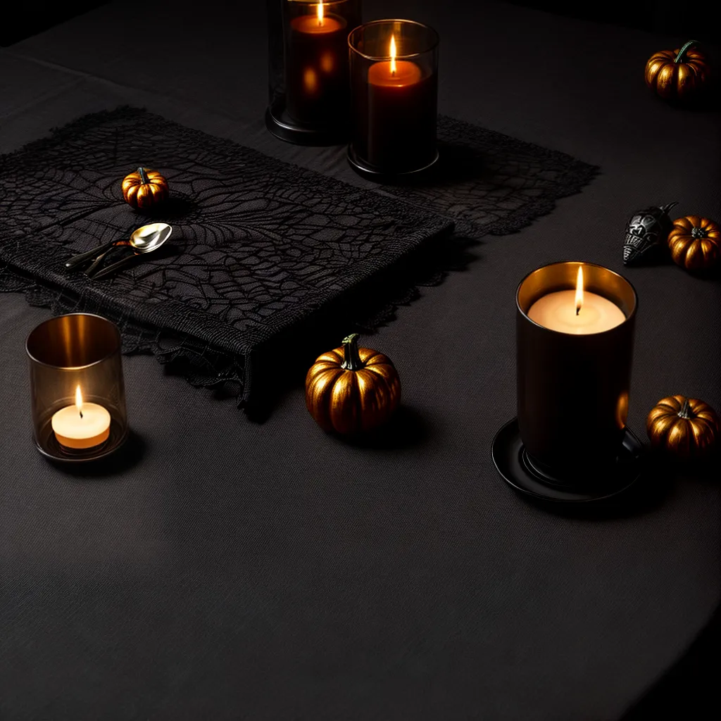 mesa halloween lace aranhas velas