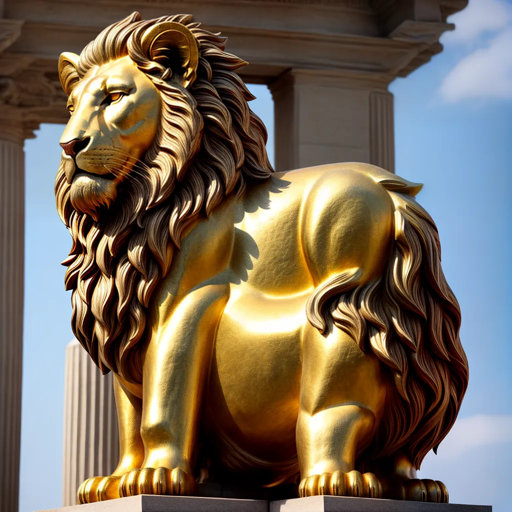 leao dourado estatua pedestal majestoso