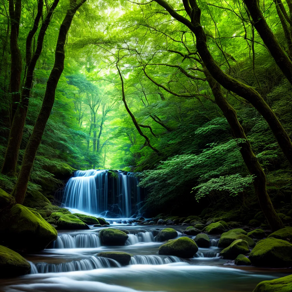 floresta serena rio luz natureza
